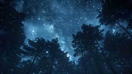 Enchanting Forest Canopy Silhouetted Against Starry Sky   Photo Realistic Concept of Magical Woodland Night Scene