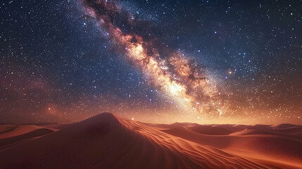 Stunning Photo Realistic Image of Galactic Core Over Desert Dunes   Milky Way s Galactic Core Rises Above Sand Dunes in a Magnificent Contrast of Sand and Stars