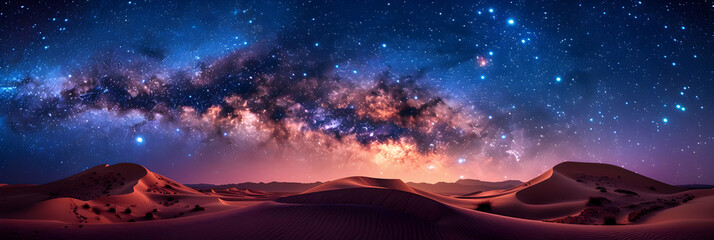 Stunning Photo Realistic Image: Galactic Core Over Desert Dunes capturing the beauty of the Milky Way rising over sand dunes, blending sand and stars in perfect harmony   Photo Sto
