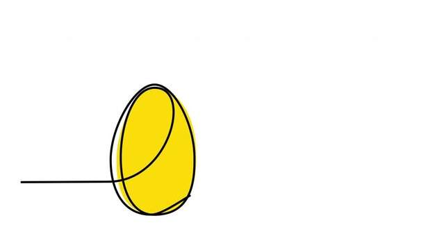 Egg, easter egg outline self drawing animation. Yellow golden egg animated on white background.