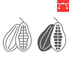 Cocoa pod line and glyph icon, cocoa beans and chocolate, cacao vector icon, vector graphics, editable stroke outline sign, eps 10.