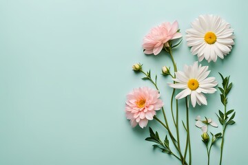 Obraz premium Pink Flowers on Blue Background 