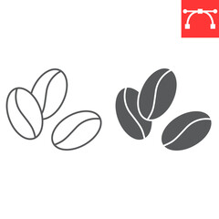 Coffee beans line and glyph icon, seed and organic, coffee bean vector icon, vector graphics, editable stroke outline sign, eps 10.