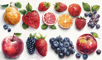 fruits watercolor on white background . AI generate illustration