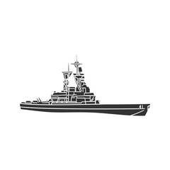 Obraz premium Military Ship Icon Silhouette Illustration. War Vector Graphic Pictogram Symbol Clip Art. Doodle Sketch Black Sign.