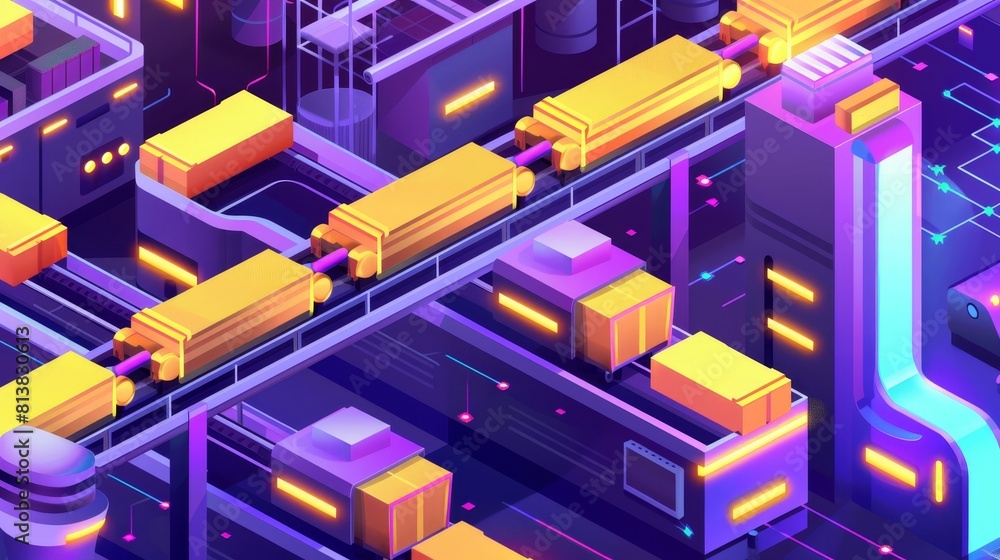Aufkleber isometric concept modern illustration of manufacturing automation. artificial intelligence controls 