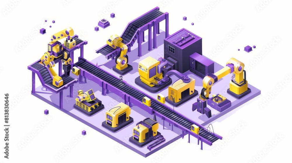 Aufkleber an isometric modern illustration of manufacturing automation. artificial intelligence controls conve