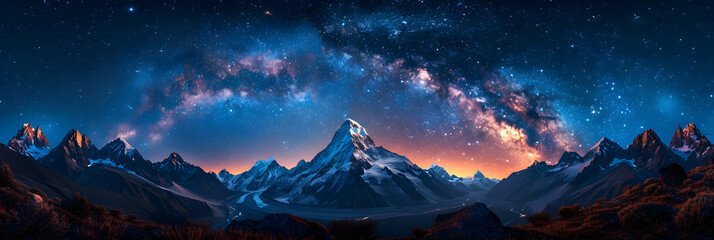 Stunning Photo realistic Milky Way Over Mountain Peaks Illuminating the Night Sky with Celestial Brilliance