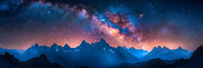 Stunning Photo: Milky Way Lights Up Mountain Peaks   Explore the Celestial Beauty of Night Sky and Majestic Peaks in Photo Realistic Concept on Adobe Stock