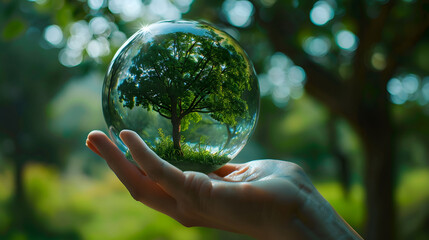 Close-up crystal ball in hand