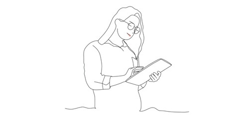 Woman working line vector illustration