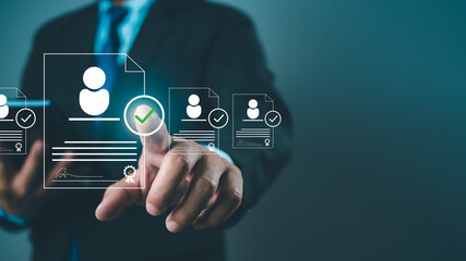 Human resources management concept. Check resume, Screening employee information, job applicants, Employees must complete the online survey form.