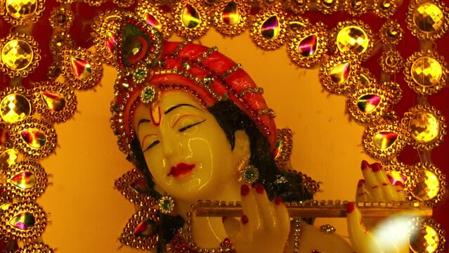 illuminated sculpture of god krishna slo mo video