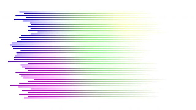 Line background, colorful animated lines appearing fading on on white background.	
