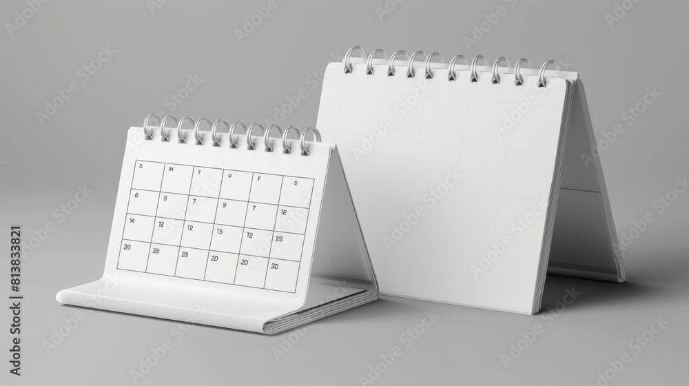 Poster a realistic 3d modern illustration of a calendar mockup with blank pages and binders. the calendar m
