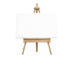 A wooden empty white canvas on transparent background