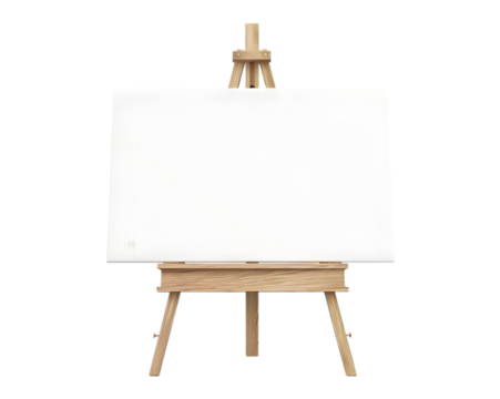 A wooden empty white canvas on transparent background