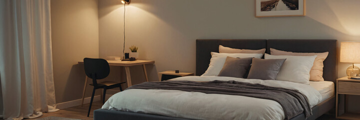 Scandinavian interior design of modern bedroom.