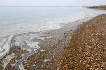 Close up of the salt water of Dead sea
