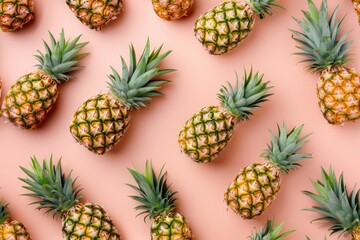 Fototapeta premium Fresh Pineapples on a Bright Pink Background