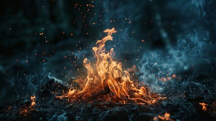 embers from a fire ,Fire flames on black background. Fire embers particles over black background. Fire sparks background.	