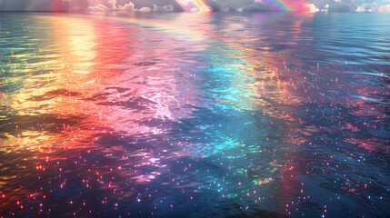 Colorful Rainbows and Reflections Illuminate Wide River, Reflecting Beauty of Nature   Photo Realistic Concept