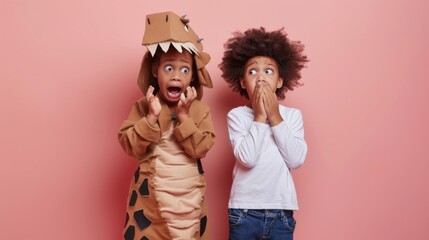 Kids in Dinosaur Costume and Casual Wear