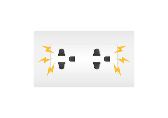 Electricity Short Circuit. Electric Shock. Broken Electric Socket with Spark. Vector Illustration. 