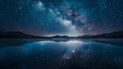 Double Cosmic Reflection: Tranquil Starlit Lake Serenity