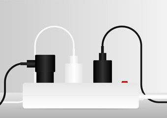 Electric Plugs and Power Outlet. Save Energy and Electricity Concept. Vector Illustration. 