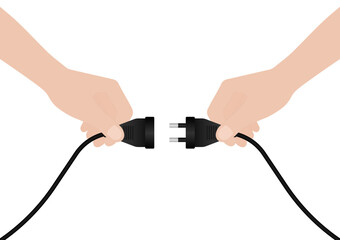 Hand Holding and Connecting Electric Plug. Vector Illustration. 
