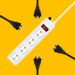 Electric Socket and Plug. Save Energy and Electricity Concept. Vector Illustration. 