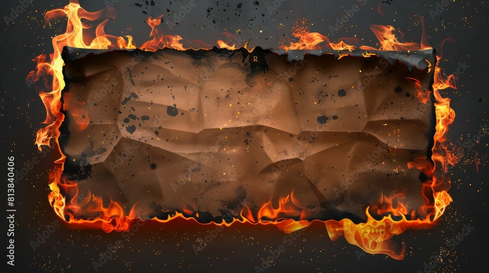 Poster modern realistic border with 3d scorched and smoldering brown papers isolated on transparent backgro