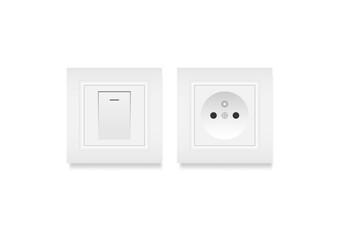 Electric Socket and Switch on the Wall. Save Energy and Electricity Concept. Vector Illustration. 