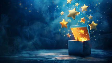 Premium feedback concept with stars flowing into a suggestion box, illustrating powerful customer influence