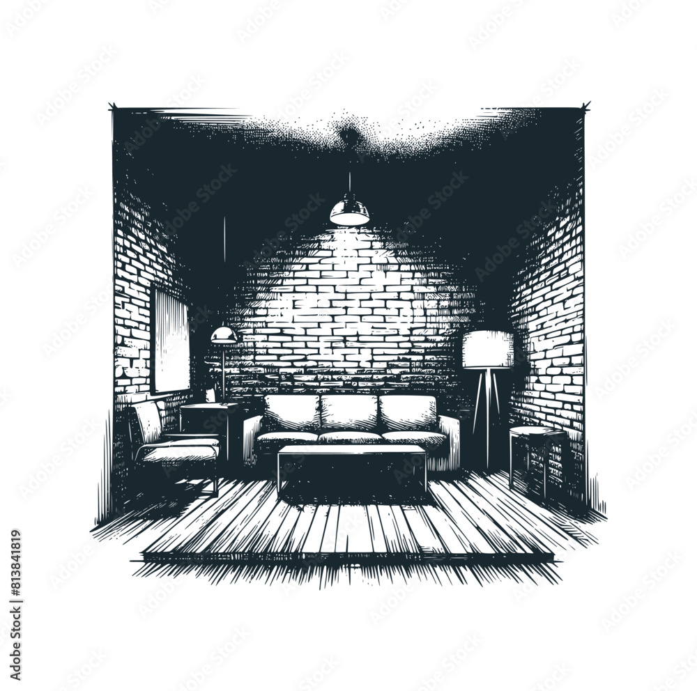 Canvas Prints The living room. Black white vector illustration.