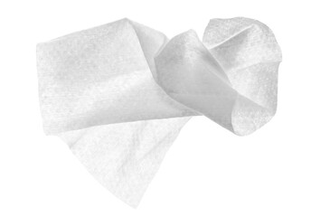 White disposable wet crumpled wipes isolated, clipping