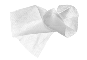 White disposable wet crumpled wipes isolated, clipping