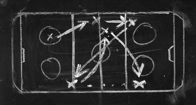 Hand drawn hockey tactic plan on blackboard	