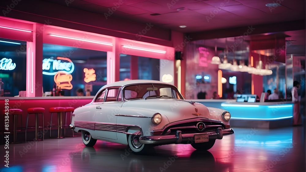 Poster depending on their style, the neon lights in the background give the scene a hint of retro or modern