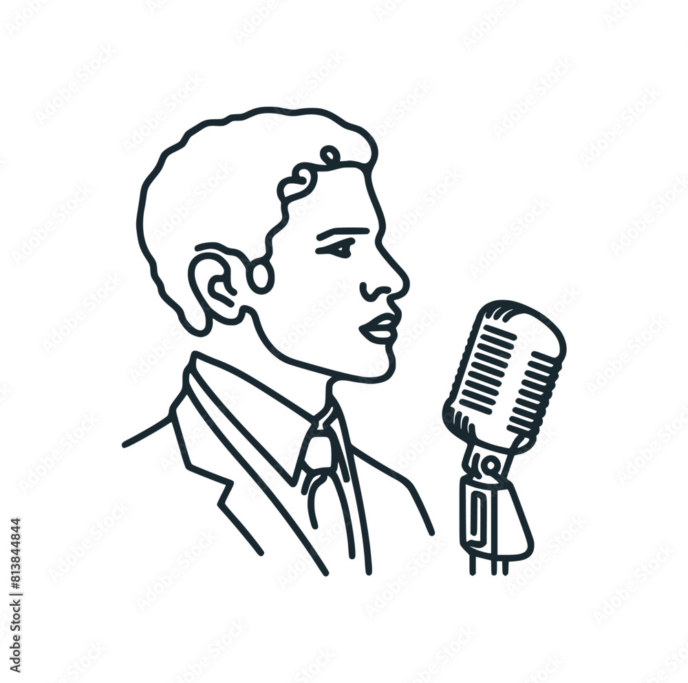 Sticker The singer. Black white vector logo illustration. 