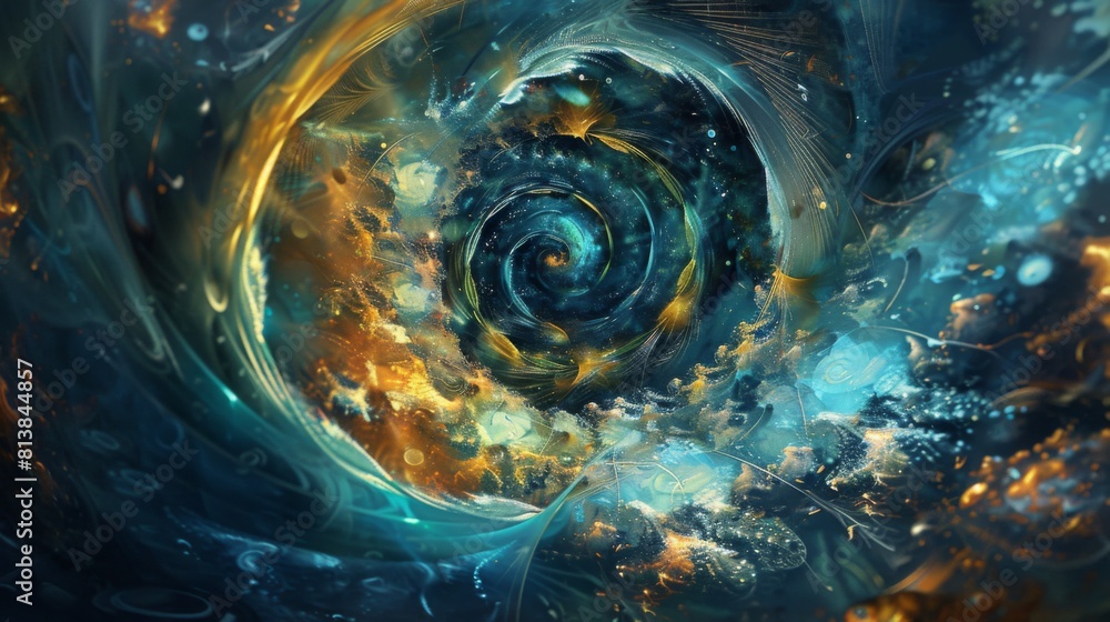 Poster a mesmerizing abstract painting dominated by a large spiral shape, showcasing vibrant colors and dyn