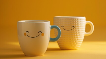 Two Smiling Ceramic Mugs