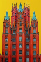Obraz premium A large red building with a clock tower on top of it, AI