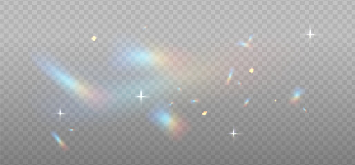 Rainbow reflection light prism effect on light background. Hologram glass dispersion, crystal flare leak shadow overlay. Vector illustration