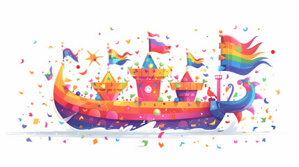 Pride Parade Float Design Contest: Teams Create Imaginative Floats for Inclusion   Flat Illustration Concept