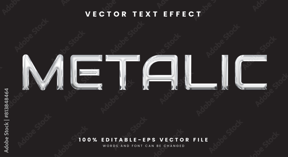Poster metallic 3d editable text effect template with chrome effect