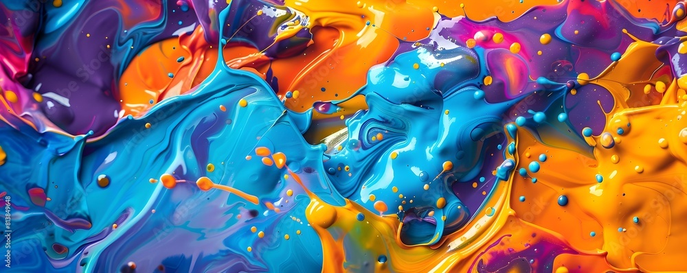 Poster mesmerizing kaleidoscope of fluid paint splashes in vivid colors and dynamic movements