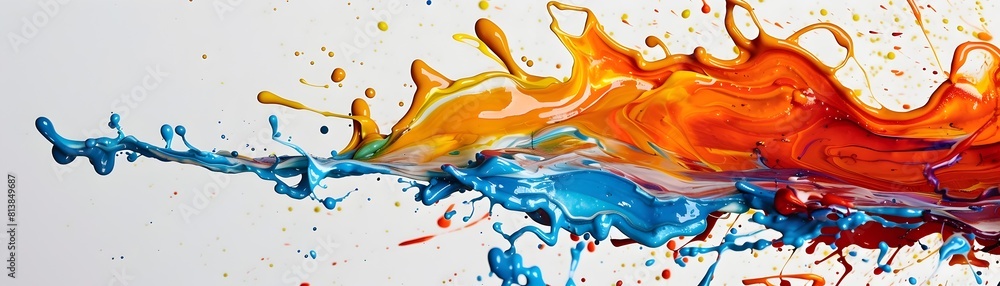 Poster captivating paint splash captured in vivid detail highlighting the fluid complexity of the creative 