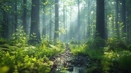 Obraz premium Represent an environmental scientist using a digital twin to simulate forest growth and the effects of climate change